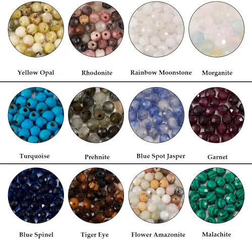 Miniatura 3 de Fashewelry 480 cuentas de cristal redondas facetadas de 0.118 pulgadas (0.118 in), pequeñas cuentas de piedra mixta natural y sintética