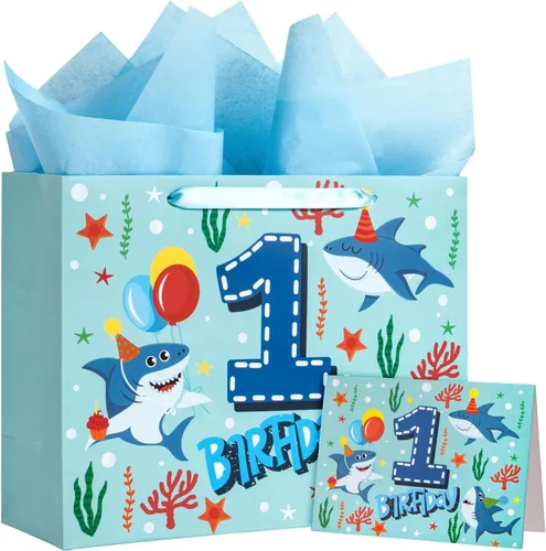 Miniatura 17 de WRAPAHOLIC Bolsa de regalo extra grande de 16" para bebé niña con tarjeta y papel de seda - Para baby shower, bebé recién nacido Jirafa bebé niña