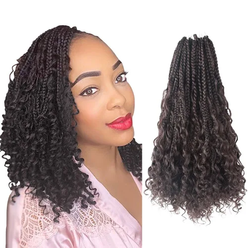 Miniatura 9 de Niseyo - Caja diosa con trenzas de pelo a crochet de 8 pulgadas, paquete de 8 unidades, trenzas de caja a crochet cortas, extremos rizados