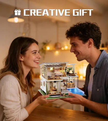 Miniatura 7 de Spilay - Casa de muñecas en miniatura con muebles, kit de bricolaje de madera para casa de muñecas, mini kit artesanal hecho a mano, escala 1:24