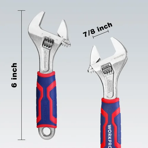 Miniatura 2 de WORKPRO Llave ajustable de 6 pulgadas, llave de apertura de mandíbula ancha con agarre antideslizante de goma, escalas métricas/SAE, acero Cr-V