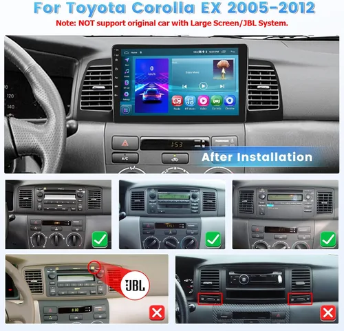 Miniatura 2 de Roinvou [2G+64G] Radio Android para Toyota Corolla EX 2005-2012 Carplay inalámbrico/Android Auto, pantalla táctil de 9 pulgadas para Corolla