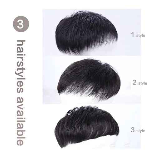 Miniatura 4 de Pelo corto para hombre, cabello humano real, clip en piezas de cabello para cubrir la pérdida de cabello blanco, tupé de 6.3x7.1 in, hecho a mano