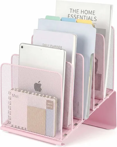 Miniatura 14 de LEKETREE Organizador de archivos para escritorio, organizador de carpetas de archivos con estante vertical de 5 secciones, adecuado