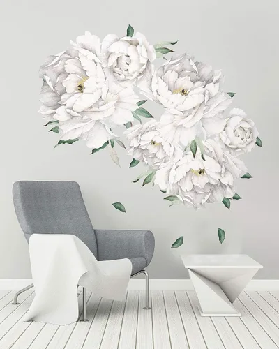 Miniatura 2 de Pegatinas de pared de peonía blanca, calcomanías florales para cocina Bethroom