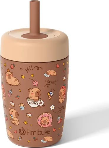 Miniatura 20 de Fimibuke Vasos para niños y niños pequeños, a prueba de derrames, 12 onzas, con aislamiento Capybara, vaso de paja para niños pequeños, botella