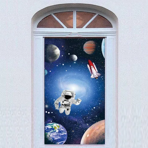 Miniatura 4 de Cartel de 35.4 x 72.8 pulgadas, universo misterioso, planeta, galaxia, patio, puerta, letrero de astronauta, cohete, tierra, planeta, astronomía
