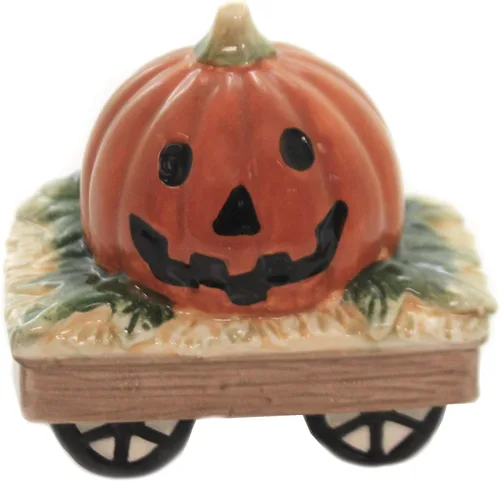 Miniatura 2 de Bonito disfraz de casper de cerámica fina para Halloween con vagón de calabaza, salero y pimentero, 3-1/4 pulgadas de alto