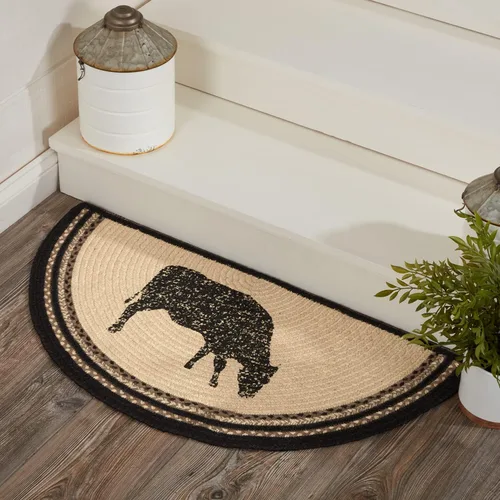 VHC Brands Sawyer Mill - Tapete pequeño de yute medio círculo, color liso, para entrada y cocina, tapete antideslizante de 16.5 x 33 pulgadas (vaca)