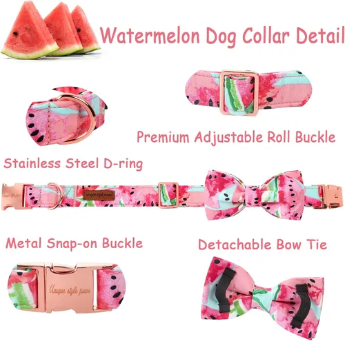 Miniatura 2 de Unique style paws Collar de perro Bowtie Collar de algodón sandía ajustable de verano para perros pequeños, medianos y grandes - XL