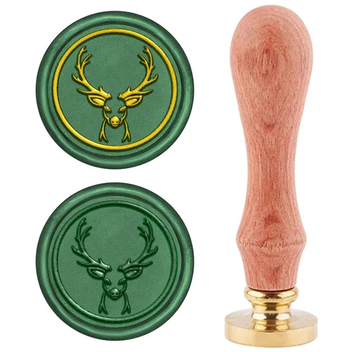 CRASPIRE Sello de cera de reno, sellos de sellado de Navidad, ciervos, alce, animales, Navidad, madera retro, cabeza de latón extraíble de 0.98