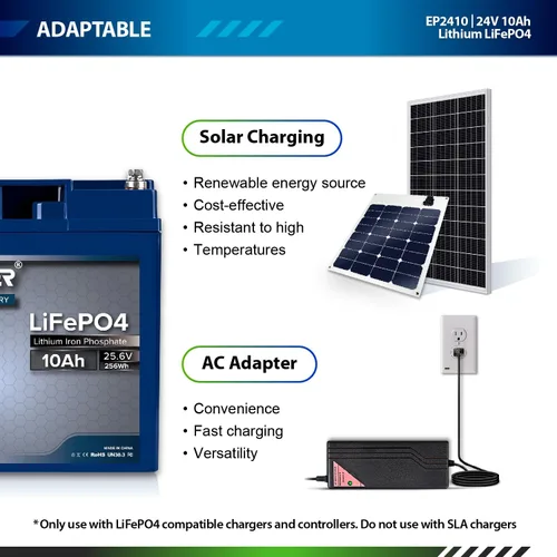 Miniatura 6 de ExpertPower Batería recargable de litio LiFePO4 de ciclo profundo de 24V 10Ah 2500-7000 ciclos de vida y 10 años de vida útil BMS integrado