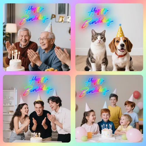 Miniatura 7 de Letrero de neón grande con texto en inglés «Happy Birthday» de «Happy Birthday» para decoración de pared, letrero LED para fiesta de cumpleaños
