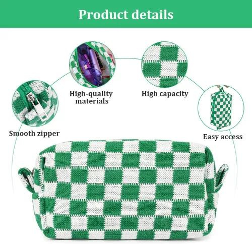 Miniatura 4 de Aucuu 2 bolsas de maquillaje a cuadros, bolsa de aseo portátil de viaje con cremallera, bolsa de maquillaje, bolsa de almacenamiento de cosméticos