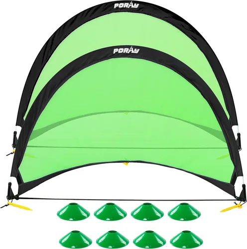 Poray Soccer Goal for Kid Easy-up Set of Two Portable Soccer Net 210D Oxford with 8 Field Marker Cones Extra Stakes Fun for Backyard and Soccer Verde