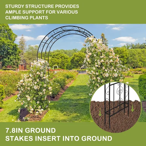 Miniatura 6 de Outvita - Arco de jardín de 7 pies con puerta de entrada, enrejado de metal resistente, marco decorativo con estacas de tierra para ceremonia