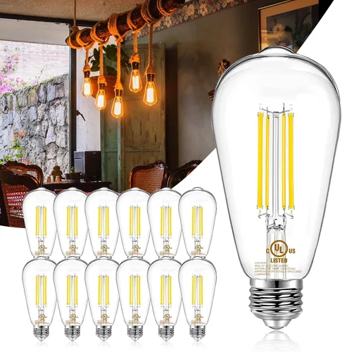 Miniatura 11 de DAYBETTER Paquete de 12 bombillas LED Edison vintage, bombilla LED E26 equivalente a 60 W, bombillas LED regulables, alto brillo 800 LM, blanco