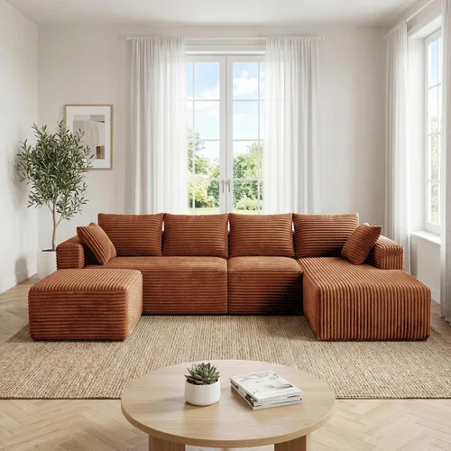 Miniatura 19 de Sofá otomano modular de pana de 28 pulgadas sin hueso, sofá otomano seccional para sala de estar, color beige