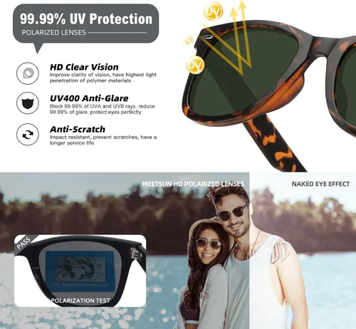 Miniatura 98 de MEETSUN Polarized Sunglasses for Women Men Classic Retro Square Frame Driving Sun Glasses UV Protection