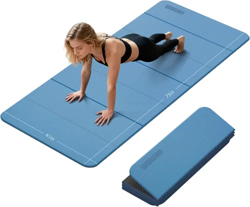 Miniatura 10 de Tapete de yoga plegable de 0.39 pulgadas de grosor, extra grande, material TPE, antideslizante, fácil de llevar, adecuado para entrenamiento en Rosa