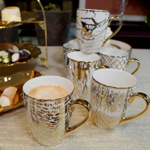 Miniatura 3 de Juego de Tazas de Café y Té de Porcelana Matrix Gold – Porcelana Fina Premium con Elegante Acabado Chapado en Oro, Vajilla de Lujo para Comidas
