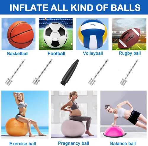 Miniatura 6 de Bomba de pelota con almacenamiento de agujas (nunca pierdas el pin), bomba de baloncesto con 5 agujas y cable extensible, bombas de fútbol, bomba