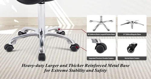 Miniatura 8 de Silla de montar con ruedas con soporte de espalda, silla ergonómica ajustable en altura con ruedas para higienista dental, salón, esteticista..