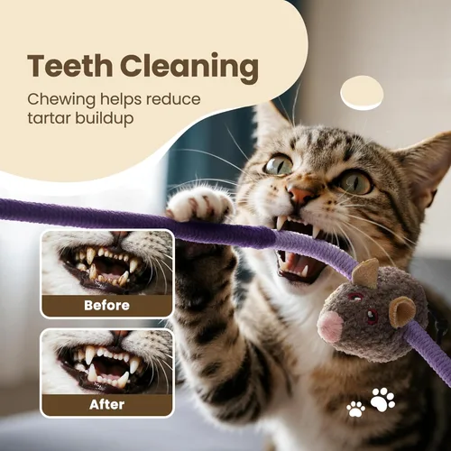 Miniatura 6 de Cuerdas masticables para gatos con ratón de hierba gatera, 3 juguetes masticables para gatos grandes, juguetes 3 en 1 con hierba gatera y cuerdas