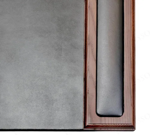 Miniatura 3 de DACASSO Almohadilla de escritorio de madera y cuero con rieles laterales, protector de escritorio de cuero de lujo para escribir, protector nogal