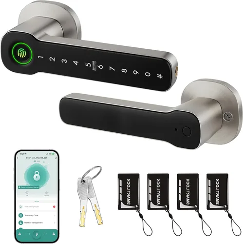 Miniatura 9 de Leydebong Cerradura de puerta inteligente con huella digital, tarjeta IC y teclado, cerradura electrónica 5 en 1 con control de aplicación, fácil