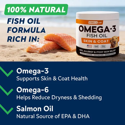 Miniatura 3 de STRELLALAB Omega 3 para perros - (180Ct) Golosinas de aceite de pescado - Suplemento para la piel y el pelaje para el alivio de alergias y picazón