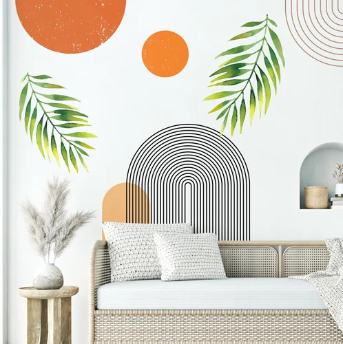 Miniatura 8 de Calcomanías de Pared Bohemias de Mediados de Siglo Modernas Despegar y Pegar, Pegatinas de Vinilo de Pared de Arcos Grandes Sol, Hojas Plantas