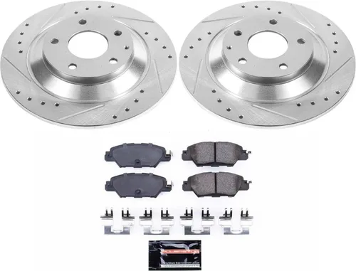 Miniatura 2 de PowerStop Kit de freno trasero para Mazda CX-5 2016-24 - Rotores de disco perforados y ranurados con pastillas de freno de cerámica de fibra