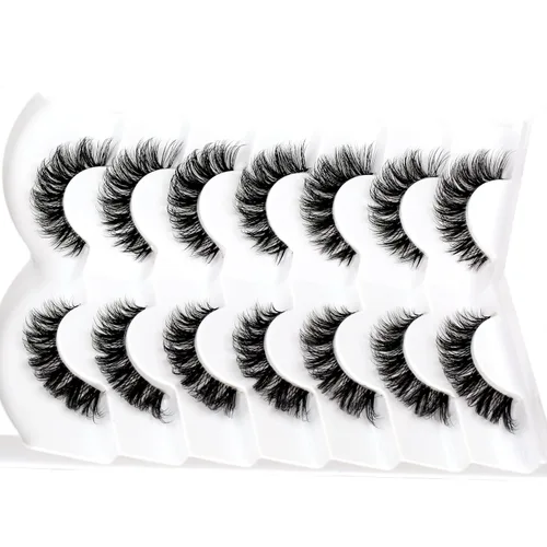 Miniatura 729 de Pooplunch - Pestañas postizas finas de visón sintético, estilo ojo de gato, naturales, cruzadas, tipo racimo, efecto 8D de volumen, tiras