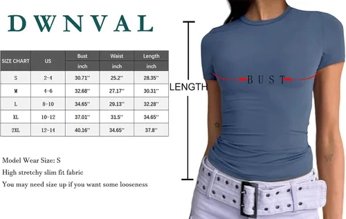 Miniatura 5 de Dwnval Camisetas básicas sexys para mujer, blusas de verano de manga corta con cuello redondo y ajuste entallado
