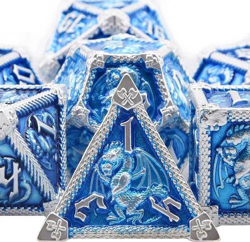 Miniatura 8 de AUSTOR Juego de dados de metal DND de 7 troqueles, juego de dados poliédricos de Calabozos y Dragones con caja D20 D12 D10 D% D8 D6 D4