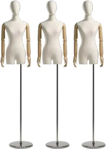 Miniatura 6 de 3Pcs Adjustable Dress Form Mannequin Torso Set with Wooden Arms, 59-86.6in Height, Detachable Head, Ideal for Clothing, Jewelry Display & Sewing