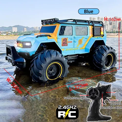 Miniatura 6 de Coche de control remoto anfibio impermeable, Monster RC Cars 4WD todo terreno, vehículos de acrobacias, juguetes con luces LED de 2.4 GHz para niños