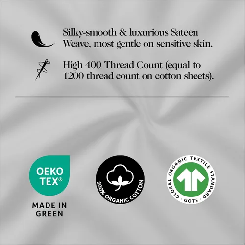 Miniatura 5 de Sábanas de algodón orgánico certificado GOTS 100% de tamaño completo - Lujoso hilo de 415 hilos, certificado Oeko-Tex, tejido de sátin sedoso