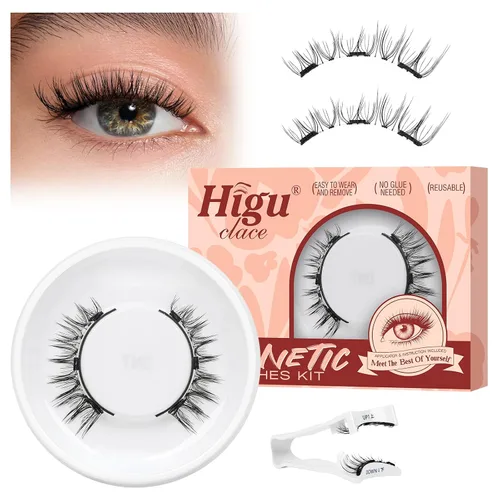 Miniatura 18 de Higu clace Pestañas magnéticas con aplicador, pestañas magnéticas suaves, aspecto natural, pestañas magnéticas delgadas, fáciles de usar y quitar