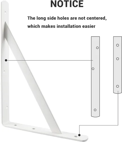 Miniatura 8 de HOME MASTER HARDWARE Soportes de estante resistentes de 12 x 8 pulgadas, capacidad de carga: 600 libras, paquete de 10 soportes L de metal blanco