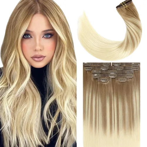 Miniatura 54 de Lacer Hair Glam - Extensiones de cabello humano con clip, sin costuras, color negro hueso, 4.33 oz, 7 unidades, 20 pulgadas, con clip de trama
