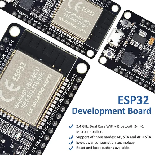 Miniatura 4 de ESP32S ESP32 Placa de desarrollo 2.4 GHz Dual Core WLAN WiFi + Bluetooth 2-en-1 Microcontrolador ESP-WROOM-32 Chip para Arduino (30PIN, 2PCS)