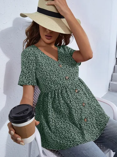 Miniatura 3 de Floerns Blusa de maternidad con cuello en V y manga corta con botones frontales para mujer