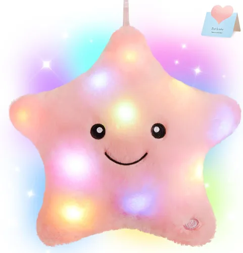 Miniatura 19 de Wewill Creative Luz LED nocturna brillante Almohada de felpa con forma de estrella Juguetes de falta, azul Azul (Variante 2)