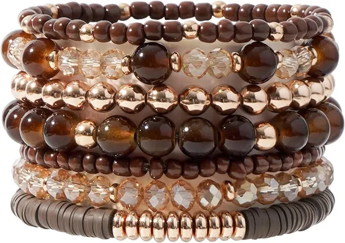 GOOJIDS - Pulseras de cuentas de arcilla estilo heliosis surfista para mujer, con discos de vinilo y dije de mal de ojo, apilables, pulseras