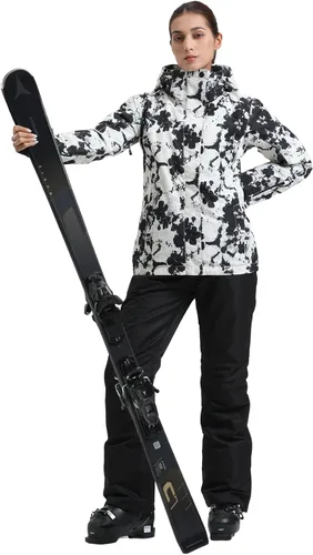 Miniatura 2 de IMPHUT Chaquetas y pantalones de esquí para mujer, traje de nieve, abrigo cálido con capucha, impermeable, resistente al viento con aislamiento