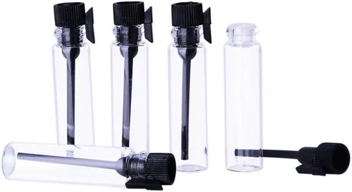 Miniatura 3 de 100 botellas de perfume con tapa negra, frascos de vidrio vacíos con cuentagotas para viajes y fiestas (0.0 fl oz)