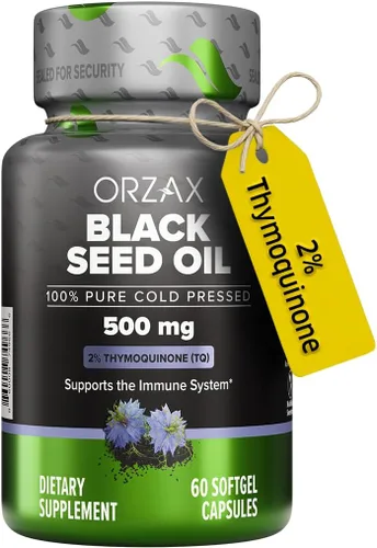 ORZAX Aceite de Semilla Negra Prensado en Frío 100% Puro | Sin OMG - Rico en Omega 3 6 9 y Timoquinona | Aceite de Comino Negro Nigella Sativa para
