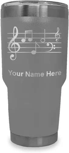 Miniatura 37 de LaserGram Vaso aislado al vacío de 20 onzas, personal de música, grabado personalizado incluido (negro)